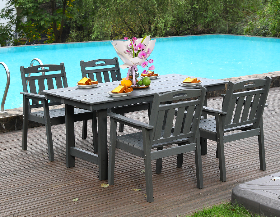 ชุดรับประทานอาหารนอกบ้าน HDPE 4 ชิ้น พร้อมพนักพิงแนวตั้ง สีเทา