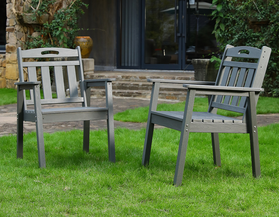 เก้าอี้รับประทานอาหาร HDPE Adirondack แบบตั้งตรง Slate Grey 2 ชิ้น