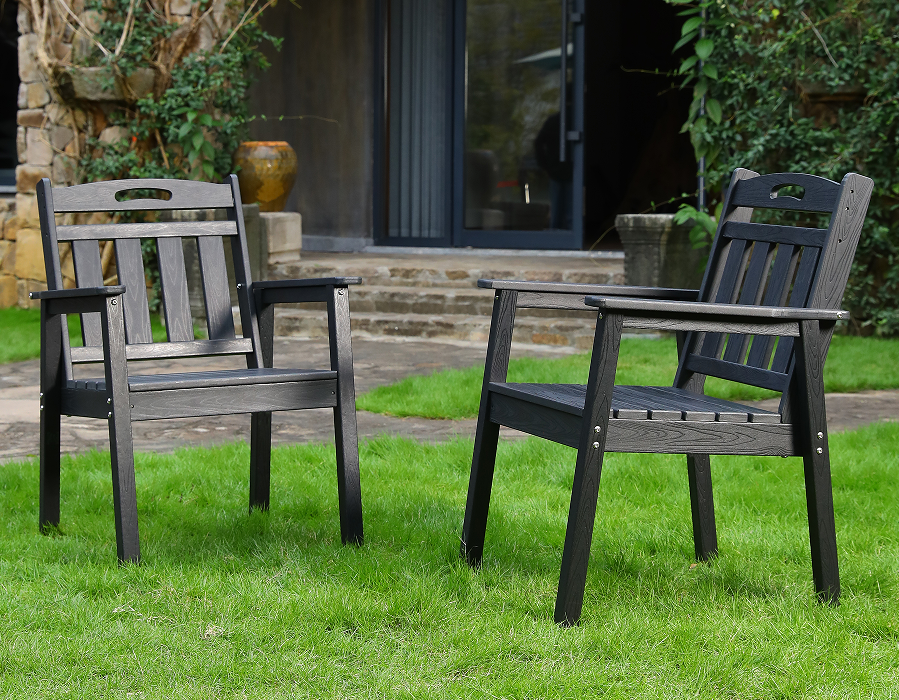 เก้าอี้ทานอาหาร HDPE Adirondack ทรงตั้ง 2 ชิ้นสีดำ