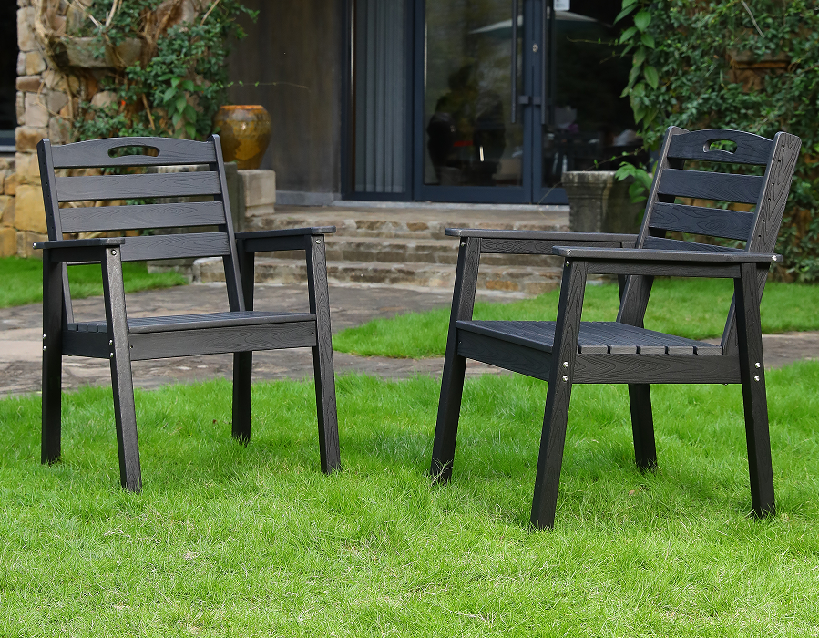 เก้าอี้รับประทานอาหาร HDPE Adirondack Cross Back สีดำ 2 แพ็ค