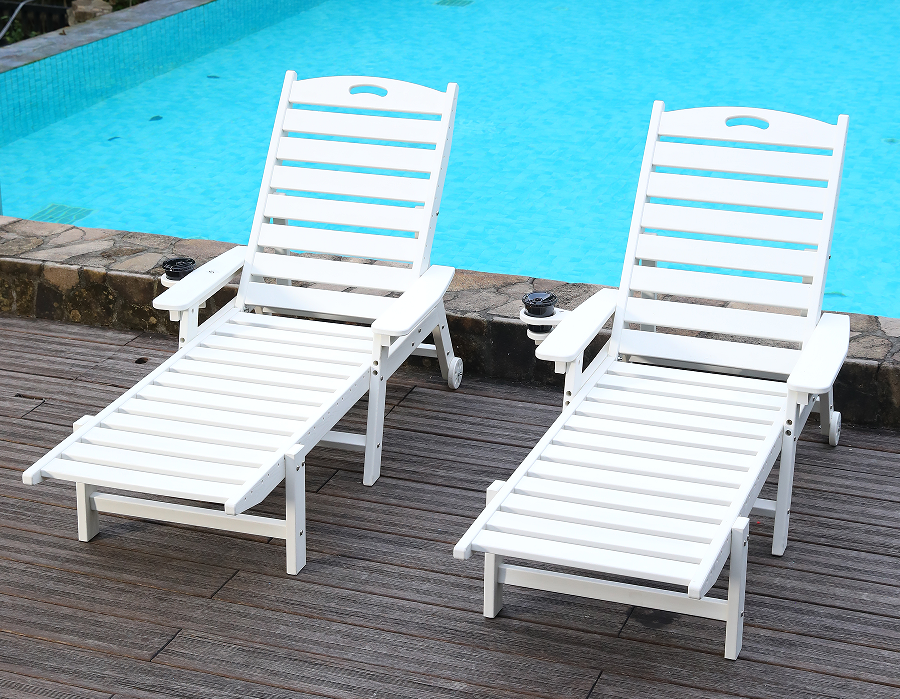 ชุดเลานจ์ Adirondack สไตล์มินิมอล HDPE สีขาวบริสุทธิ์ 2 แพ็ค