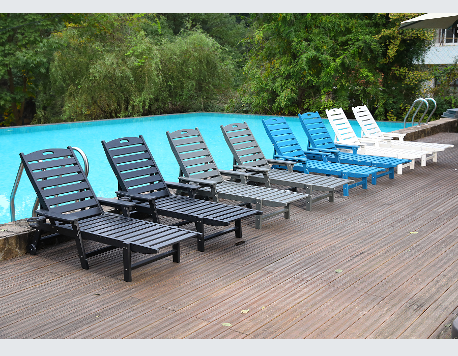 เก้าอี้เลานจ์ Adirondack ริมสระน้ำ HDPE สีน้ำเงินพร้อมดำน้ำ