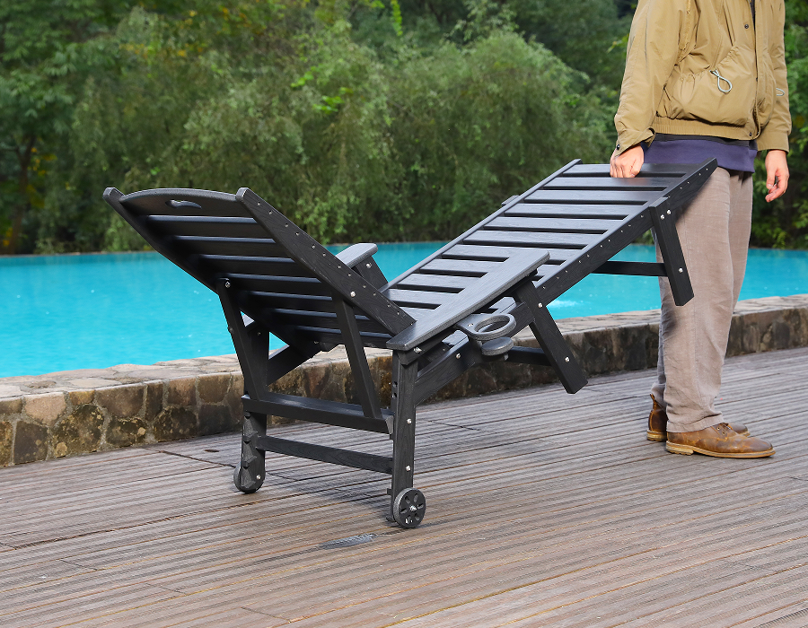 เก้าอี้เลานจ์ Adirondack ริมสระน้ำ HDPE สีน้ำเงินพร้อมดำน้ำ