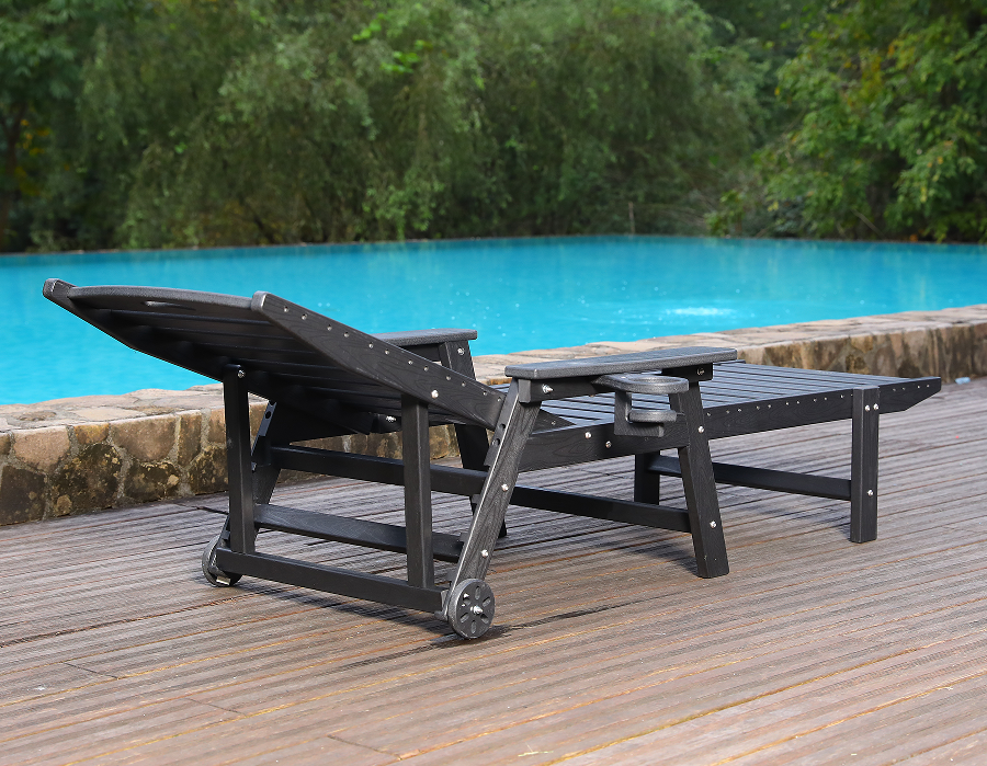 เก้าอี้เลานจ์ Adirondack ริมสระน้ำ HDPE สีน้ำเงินพร้อมดำน้ำ